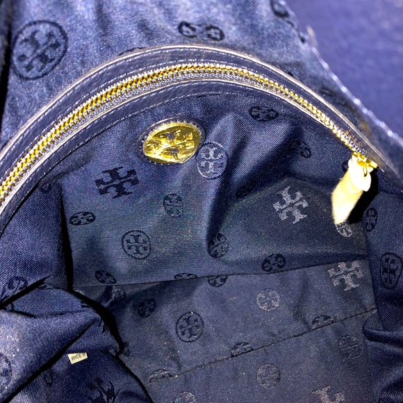 Tory Burch Marion Slouchy Large Navy Blue Leather Tote - Picture 7 of 8